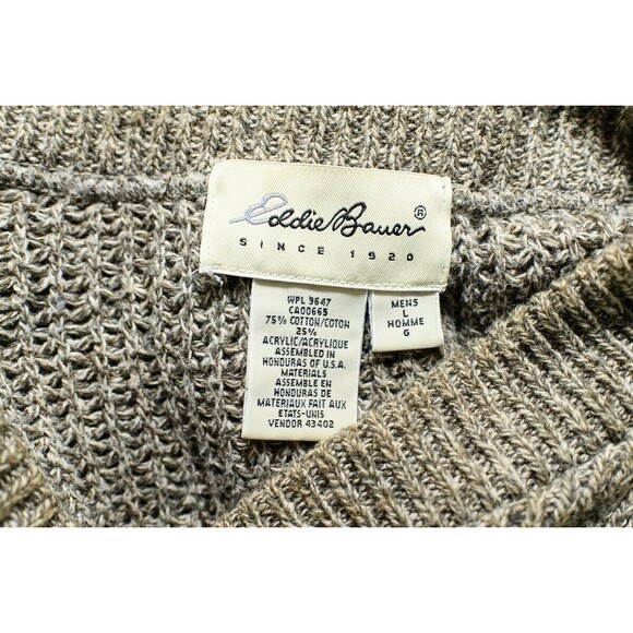 Vintage Eddie Bauer Sweater Mens L Brown Chunky Knit Henley FLAW - Picture 4 of 8